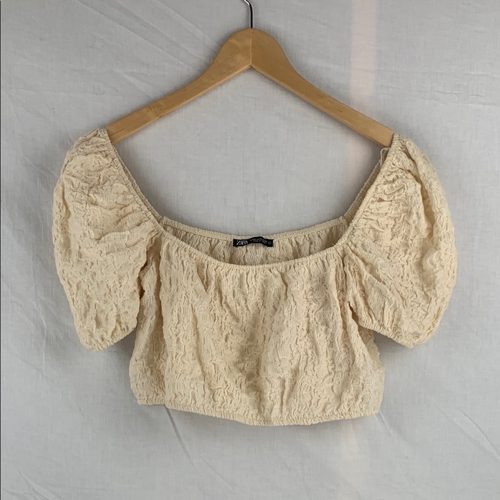 Zara Cream Lacey Puff Sleeve Top
